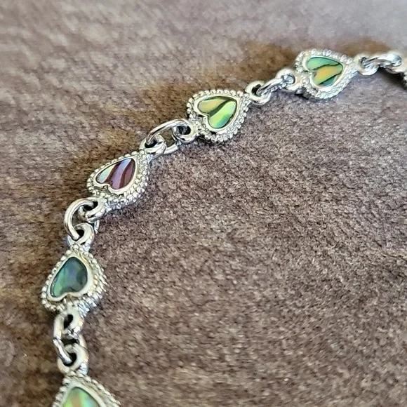 Sj Dainty Abalone Shell Romantic Coquette Heart Chain Tennis Bracelet - Picture 5 of 6